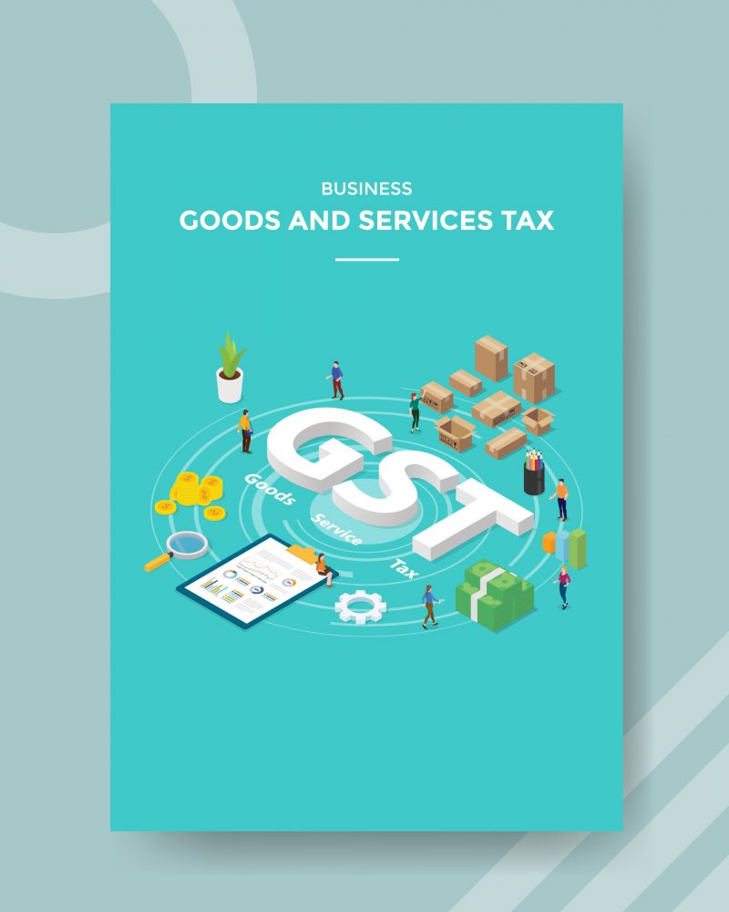 business goods and services tax people around GST text chard board box packed money for template of banner and flyer for printing magazine cover and poster business goods and services tax people around GST text chard board box packed money for template of banner and flyer for printing magazine cover